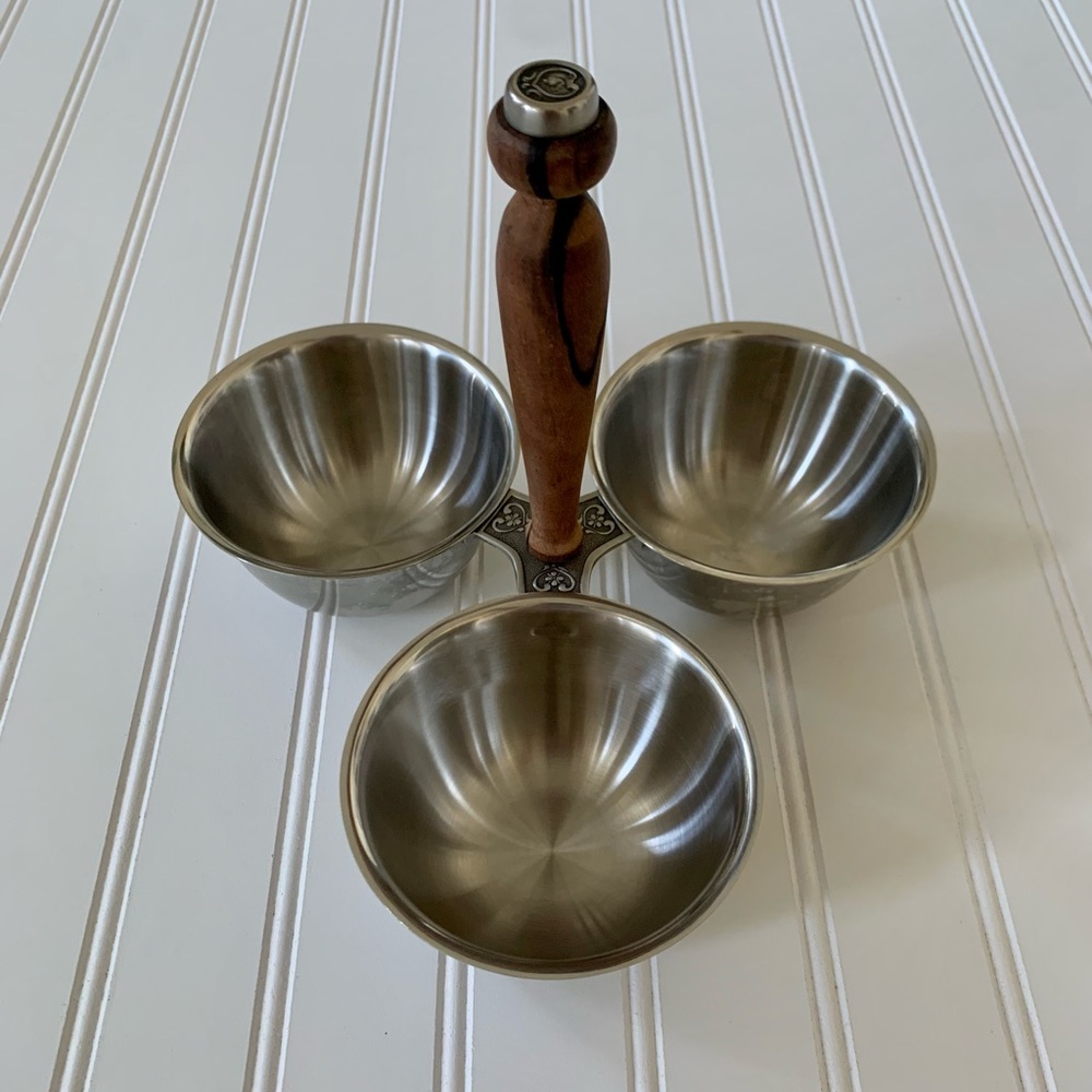 Vintage Stainless Steel Condiment Caddy w/ Wooden Handle